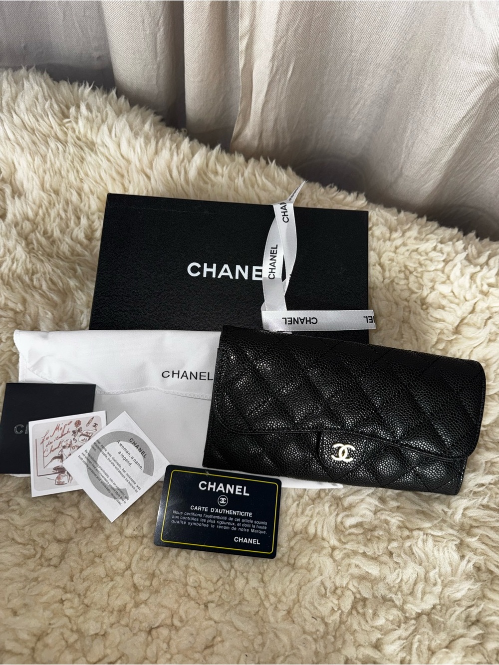 CHANEL Black Quilted Caviar Flap Wallet